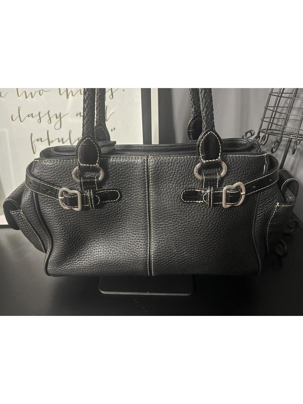 Brighton Black Pebbled Leather Satchel Bag Braided Straps C73135 - Picture 2 of 8
